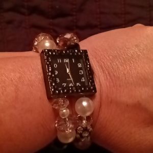 Sparkly Hammered Metal Double Strand Fashion Watch